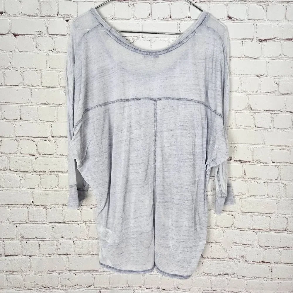 EXPRESS One Eleven Baby Blue Space Dye 3/4 Sleeve Boatneck Semi Sheer Tunic Top - Picture 5 of 5